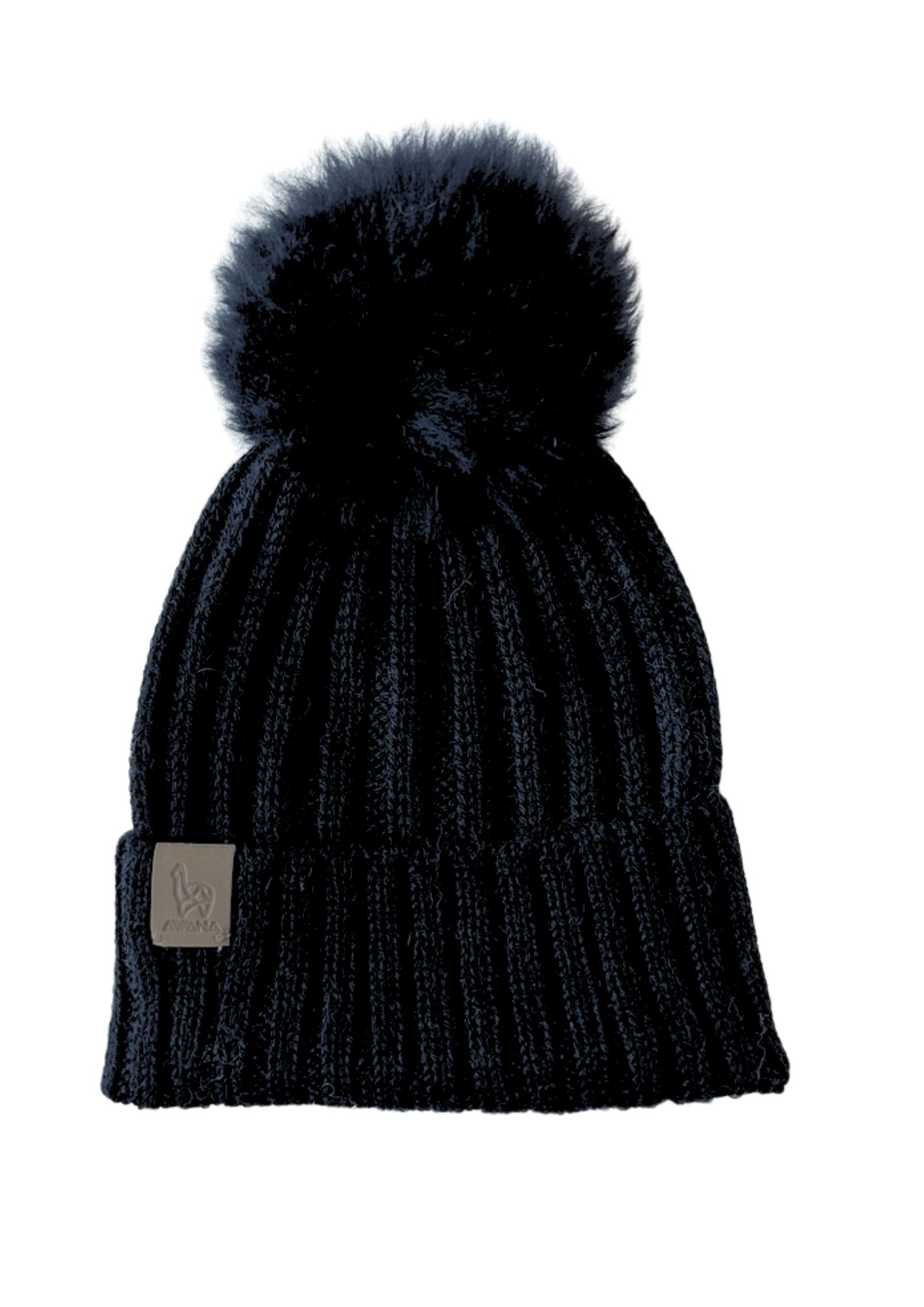 Beanie black ribbed with pompom