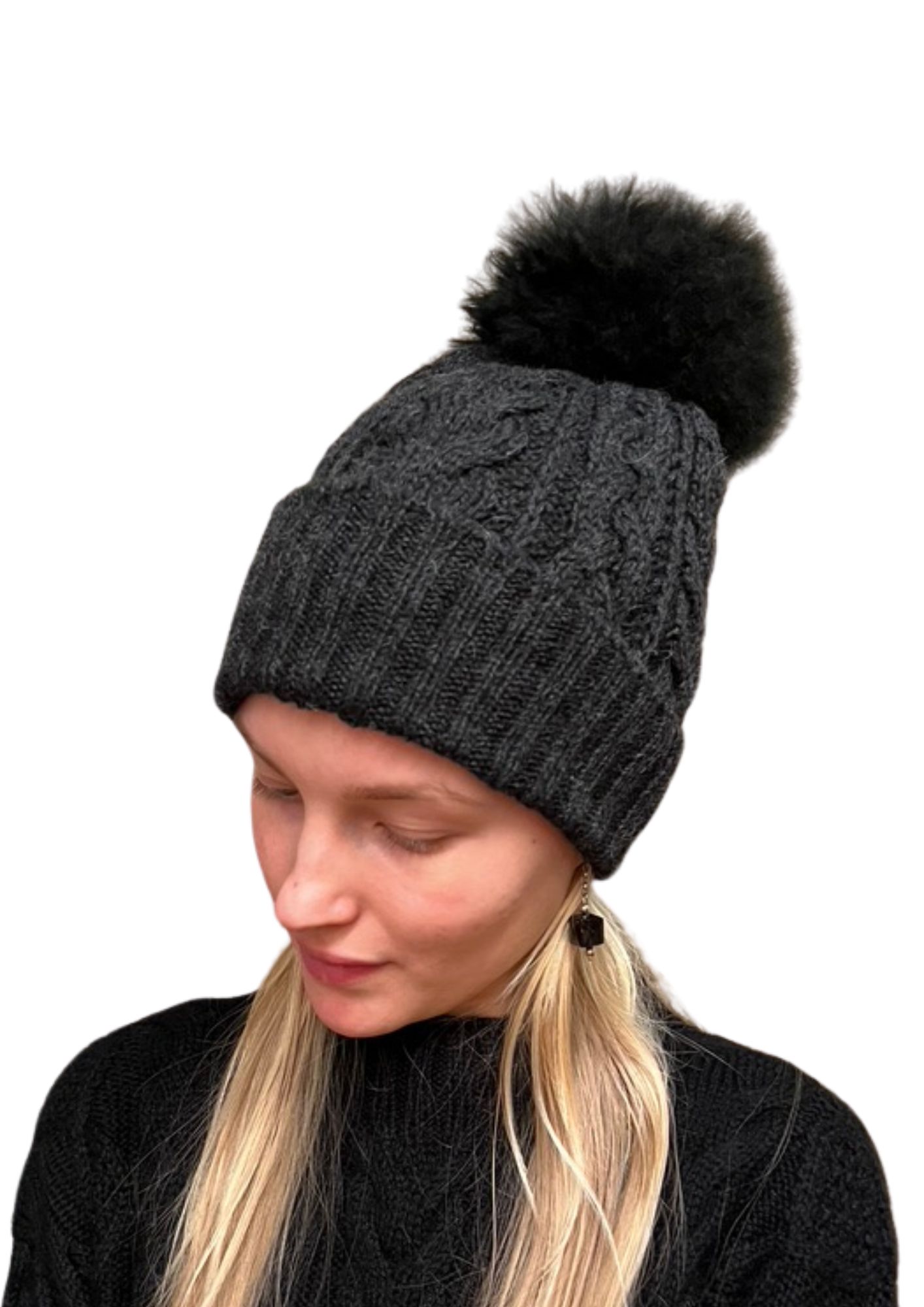 Beanie Charcoal with cables
