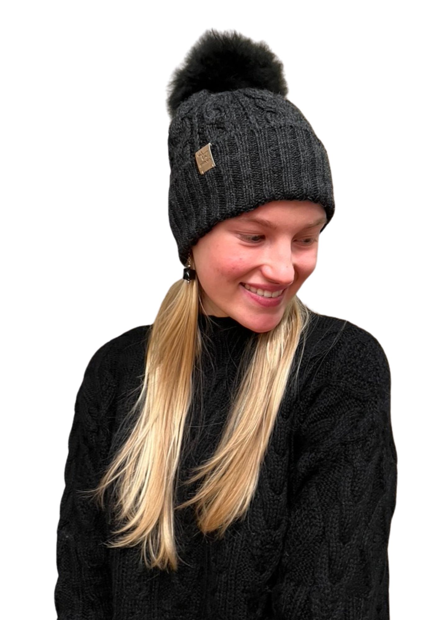 Beanie Charcoal with cables - Image 4