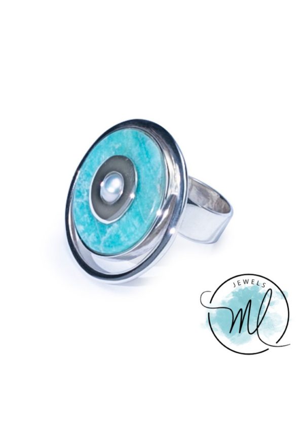 Orbit Amazonite & Pearl Ring