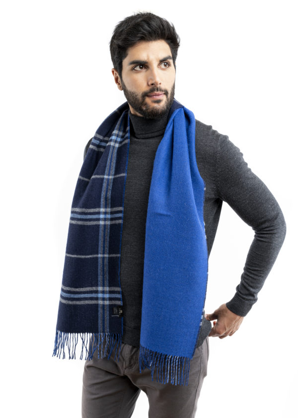 Baby Alpaca Scarf reversible Scottish Blue Klein
