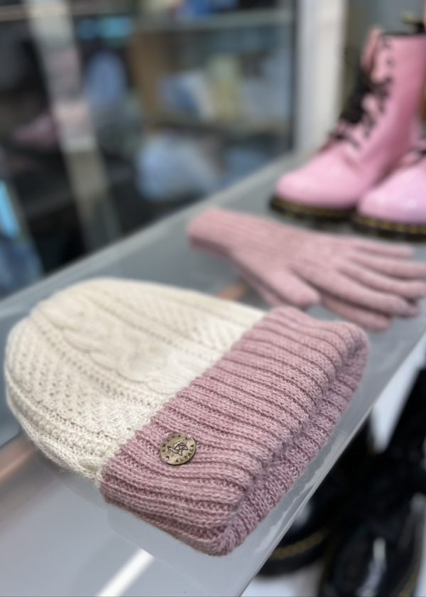 Beanie reversible Rose & White