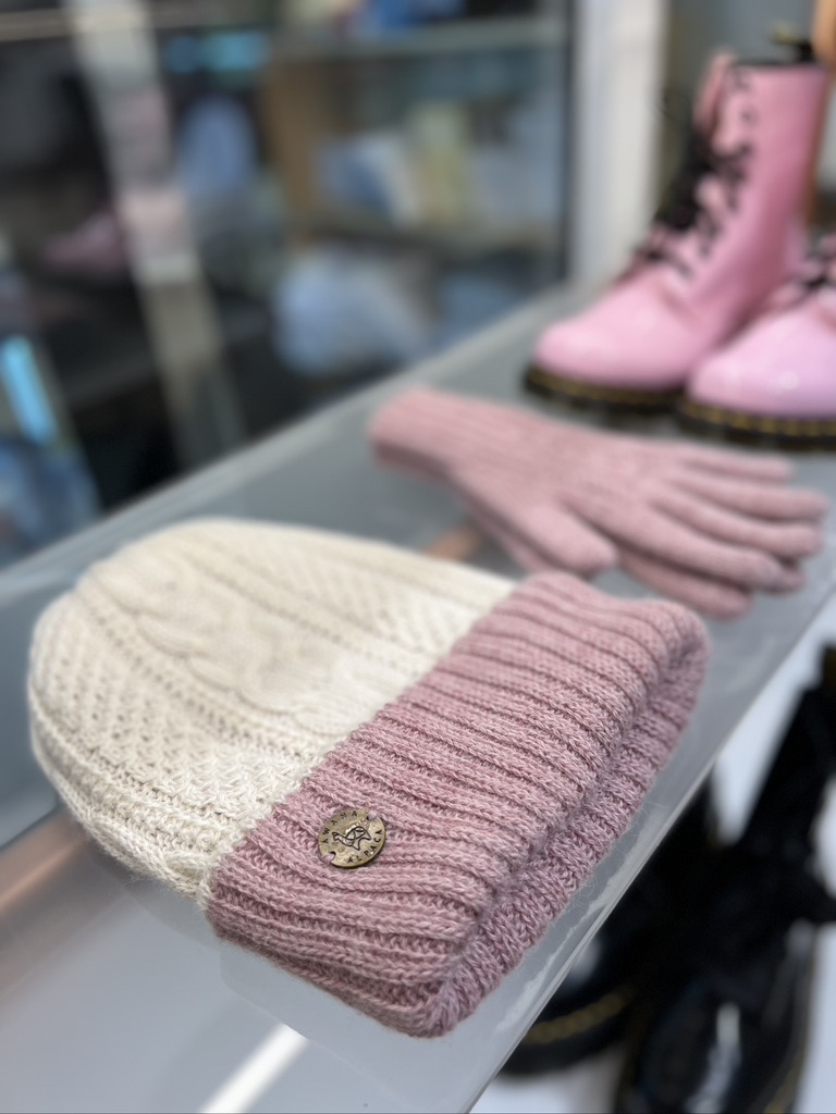 Beanie reversible Rose & White