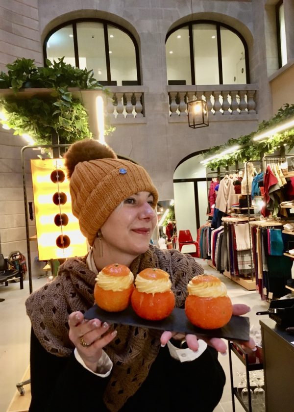 Beanie Mandarine with fur pompom