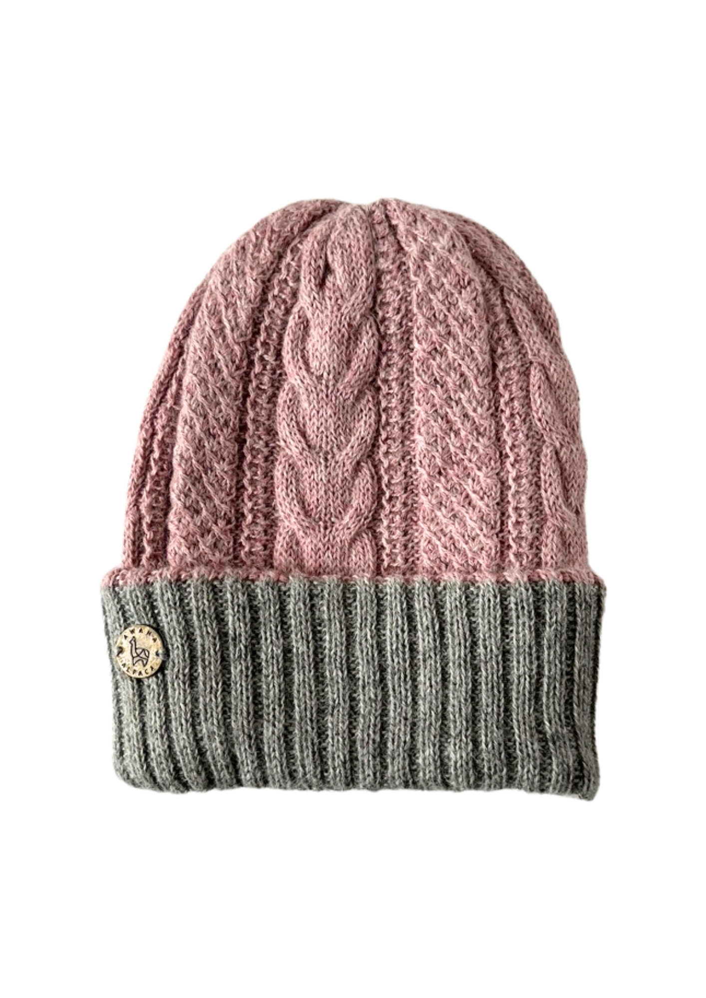 Baby Alpaca Beanie reversible Rose & Gray