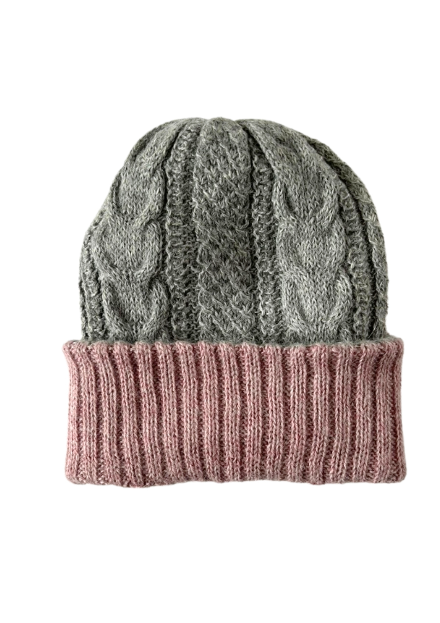 Baby Alpaca Beanie reversible Rose & Gray - Image 2