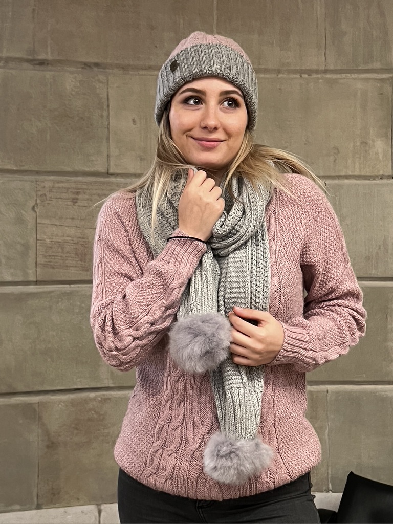 Baby Alpaca Beanie reversible Rose & Gray - Image 4