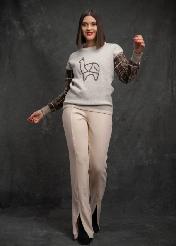AWANA ALPACA Brown & Beige Sweater