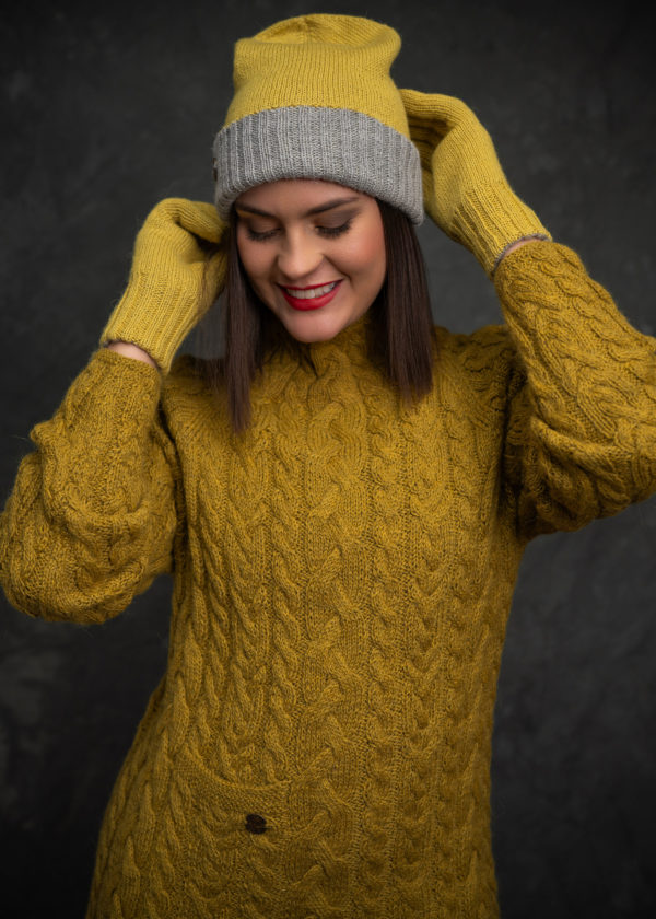 Beanie reversible Yellow & Gray