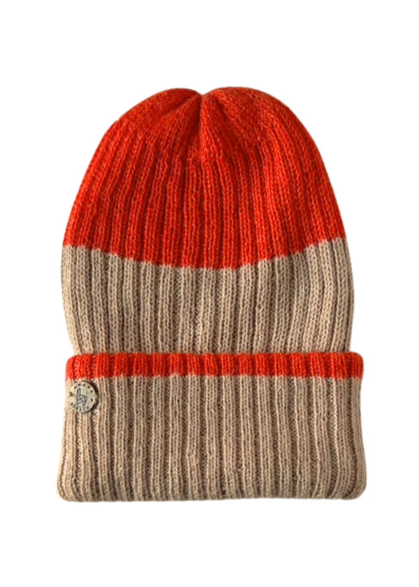 Beanie reversible Genève Orange & Beige reversible.